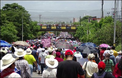 People marching in support of Zelaya
